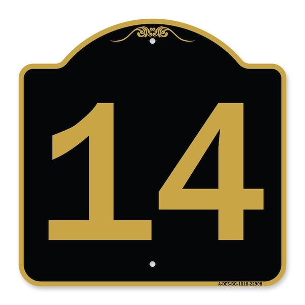 Signmission Designer Series Sign-Sign W/ Number 14, Black & Gold Aluminum Sign, 18" x 18", BG-1818-22908 A-DES-BG-1818-22908 - main